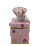 Bejeweled Present Trinket Box. Hand Painted Purple Enamel Austrian Crystals Gold Plated