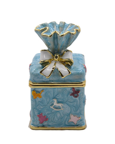 Bejeweled Present Trinket Box. Hand Painted Purple Enamel Austrian Crystals Gold Plated
