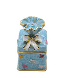 Bejeweled Present Trinket Box. Hand Painted Purple Enamel Austrian Crystals Gold Plated