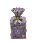 Bejeweled Present Trinket Box. Hand Painted Purple Enamel Austrian Crystals Gold Plated
