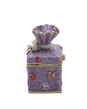 Bejeweled Present Trinket Box. Hand Painted Purple Enamel Austrian Crystals Gold Plated