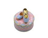 Jeweled Ballerina Shoes on Round Box. Hand Painted Enamel & Austrian Crystals
