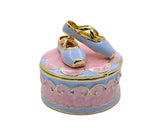 Jeweled Ballerina Shoes on Round Box. Hand Painted Enamel & Austrian Crystals