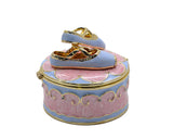Jeweled Ballerina Shoes on Round Box. Hand Painted Enamel & Austrian Crystals
