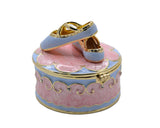 Jeweled Ballerina Shoes on Round Box. Hand Painted Enamel & Austrian Crystals
