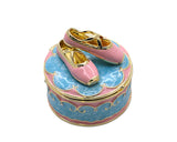 Jeweled Ballerina Shoes on Round Box. Hand Painted Enamel & Austrian Crystals