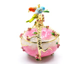 Two Bird on Branch with Floral Trinket Box. Hand Painted Enamel & Austrian Crystals