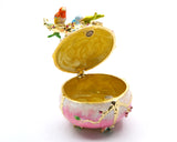 Two Bird on Branch with Floral Trinket Box. Hand Painted Enamel & Austrian Crystals