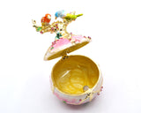 Two Bird on Branch with Floral Trinket Box. Hand Painted Enamel & Austrian Crystals