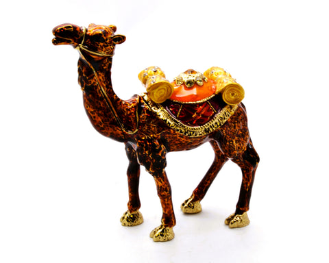 Jeweled Arabian Camel Trinket Box. Brown Enamel with Austrian Crystals