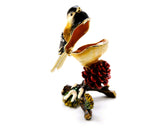 Sparrow on Branch Trinket Box with Colorful Enamel & Austrian Crystals