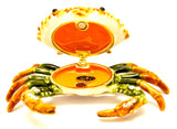 Tidal Crab Trinket Box. Hand Set Austrian Crystals Green Enamel