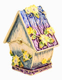 Bird House Trinket Box. Floral Design with Colorful Enamel & Austrian Crystals