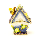 Bird House Trinket Box. Floral Design with Colorful Enamel & Austrian Crystals