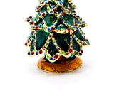 Merry Christmas Tree Trinket Box. Hand Painted Green Enamel with Austrian Crystals