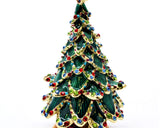 Merry Christmas Tree Trinket Box. Hand Painted Green Enamel with Austrian Crystals