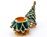 Merry Christmas Tree Trinket Box. Hand Painted Green Enamel with Austrian Crystals