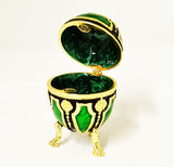 Decorative Green Egg Trinket Box. Made with Austrian Crystals & Enamel