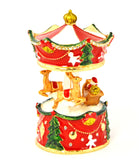 Holiday Carousel with Reindeer & Santa Trinket Box Colorful Enamel & Austrian Crystals