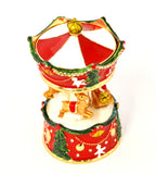 Holiday Carousel with Reindeer & Santa Trinket Box Colorful Enamel & Austrian Crystals