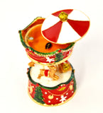 Holiday Carousel with Reindeer & Santa Trinket Box Colorful Enamel & Austrian Crystals