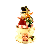 Snowman Holding Gifts Trinket Box. Handmade with Austrian Crystals