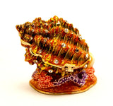 Coral Conch Shell Trinket Box. Very Detailed with Austrian Crystals