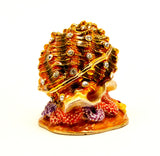Coral Conch Shell Trinket Box. Very Detailed with Austrian Crystals