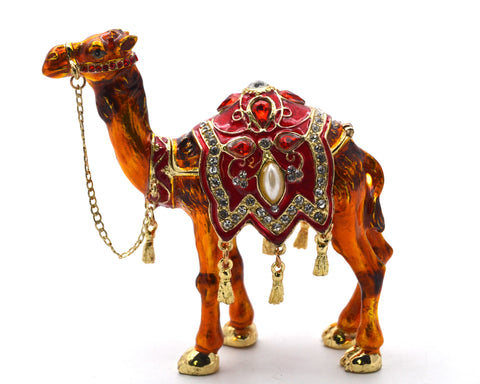 Regal Camel Trinket Box with Red Saddle Handmade with Austrian Crystals