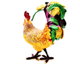 Colorful Large Rooster Trinket Box Hand Painted Enamel with Austrian Crystals