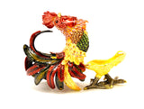 Feathered Rooster Trinket Box with Colorful Enamel & Austrian Crystals