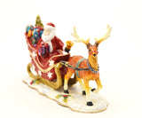 Santa Claus with Reindeer & Sleigh Trinket Box. Very Detailed with Austrian Crystals
