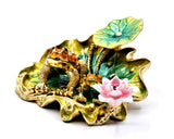 Jeweled Frog With Baby on Lily Pad With Flowers