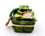Funny Frog On Floral Trinket Box