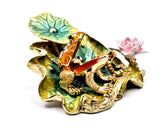 Jeweled Frog With Baby on Lily Pad With Flowers