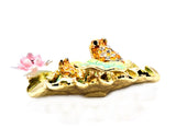 Jeweled Frog With Baby on Lily Pad With Flowers