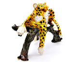 Bejeweled Cheetah Sitting on Branch Trinket Box