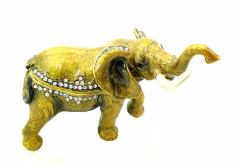 Sacred Elephant Trinket Box. Brown Enamel with Austrian Crystals