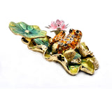 Jeweled Frog With Baby on Lily Pad With Flowers