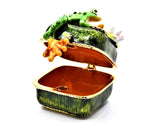 Funny Frog On Floral Trinket Box