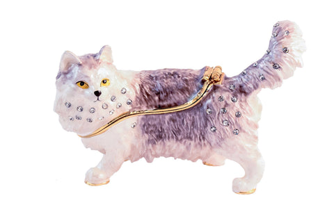 Beautiful Cat Trinket Box Made with Austrian Crystals & Enamel