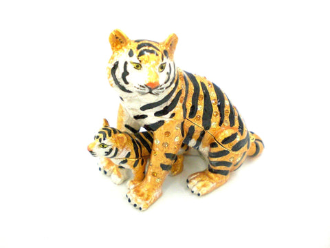 Tiger With Baby Trinket Box. Hand Detailed with Austrian Crystals