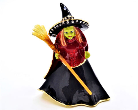 Jeweled Witch with Broom Trinket Box