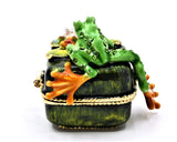 Funny Frog On Floral Trinket Box