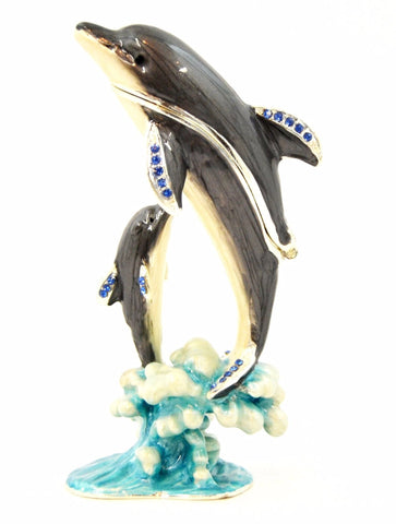 Dolphin and Baby Trinket Box Made with Austrian Crystals