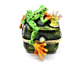Funny Frog On Floral Trinket Box
