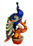 Bejeweled Peacock on Branch Trinket Box