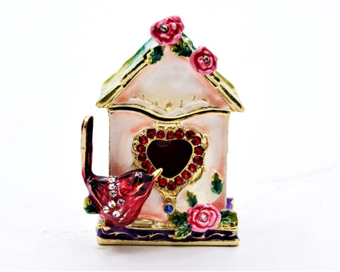 Small Cardinal Birdhouse Trinket Box