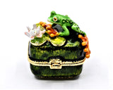 Funny Frog On Floral Trinket Box