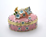 Oval Shape Floral & Butterfly Trinket Box